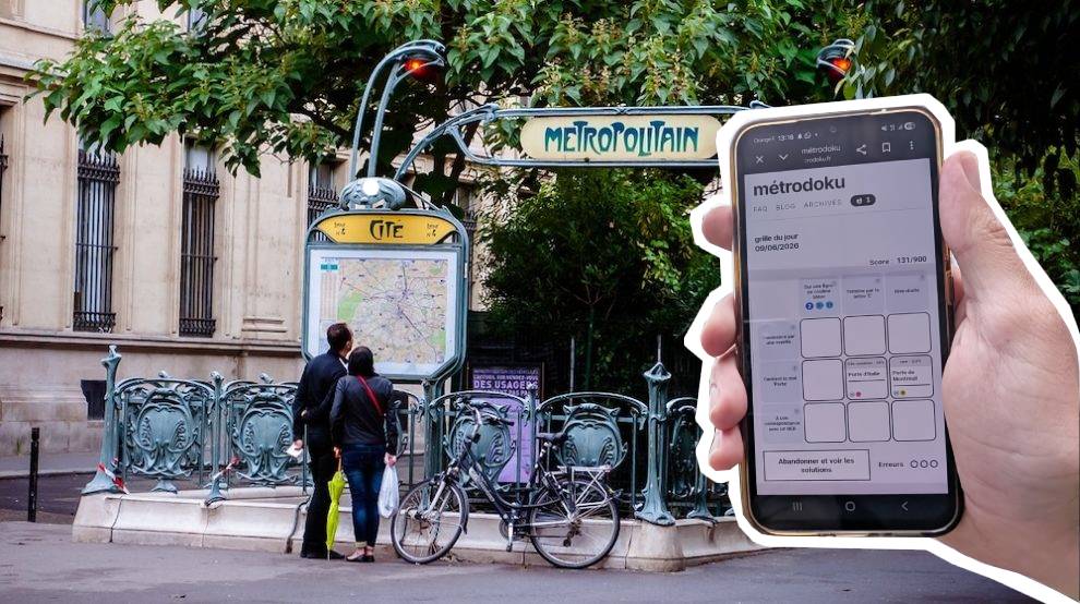 Interface de métrodoku montrant une station de métro parisien avec score de rareté